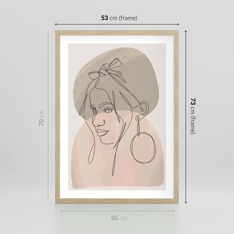 Plakat w ramie 50x70 - Kobieta w Linii: Akwarelowa Harmonia - kobieta one line, grafika - rama drewno