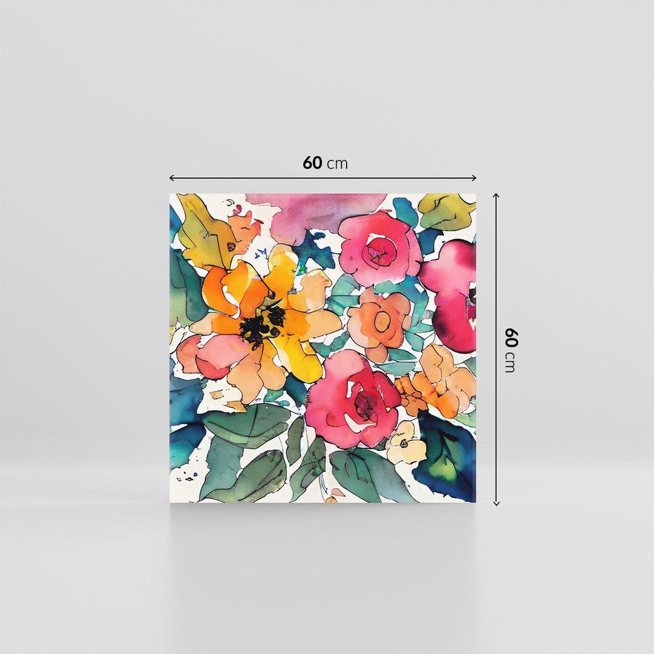 Obraz na płótnie 60x60 - Kwiatowy Impuls Kolorów - abstrakcyjne kolorowe kwiaty, szkic