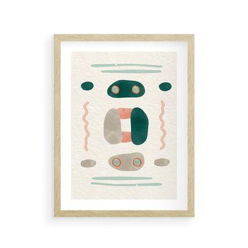 Plakat w ramie 40x50 - Tańczące Kształty Natury - przypadkowe abstrakcyjne wzory, pomarańczowy i zielony - rama drewno