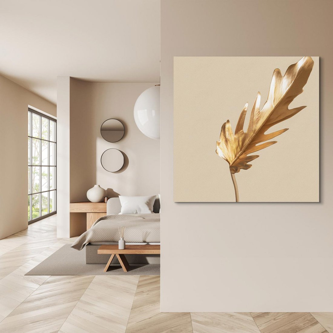 Obraz na płótnie 40x40 - Piękno w Detalu - złoty, liść