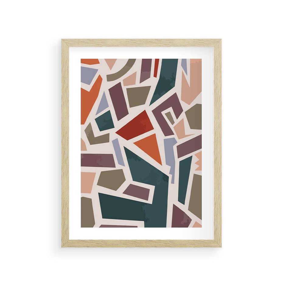 Plakat w ramie 30x40 - Modernistyczna Transcendencja - geometryczne kształty, mozaika - rama drewno