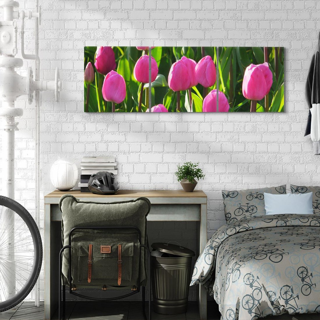 Obraz na płótnie 90x30 - Tulipanowa harmonia - tulipany, kwiaty