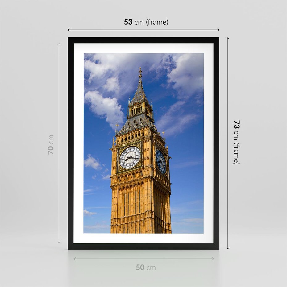 Plakat w ramie 50x70 - Czasowy Symbol - zegar, Big Ben - rama czarna