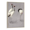 Obraz w ramie 70x100 - Spojrzenie wstecz w pędzlu - szkic rysunek, japońskie żurawie - rama drewno