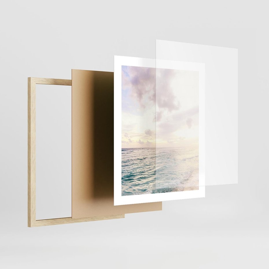 Plakat w ramie 40x50 - Pastelowa Plaża - plaża, pastelowe kolory - rama drewno