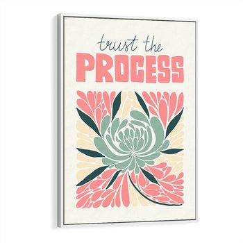 Obraz w ramie 50x70 - Rozbijające Barwy - abstrakcyjny pastelowy kwiat, wyrazista typografia - rama biała