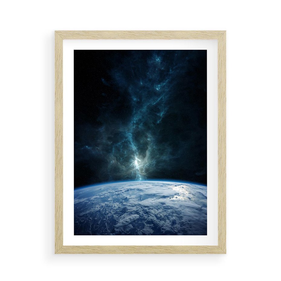 Plakat w ramie 50x70 - Wędrówka przez galaktyki - ziemia, kosmos - rama drewno