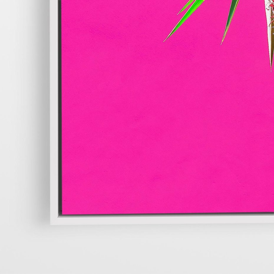 Obraz w ramie 80x80 - Retro Stylizacja - palma, liście - rama biała