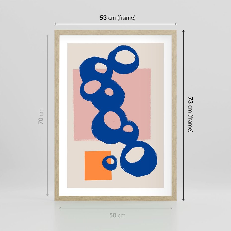 Plakat w ramie 50x70 - Migocące Plamiste Echa - abstrakcja, nowoczesny plakat - rama drewno