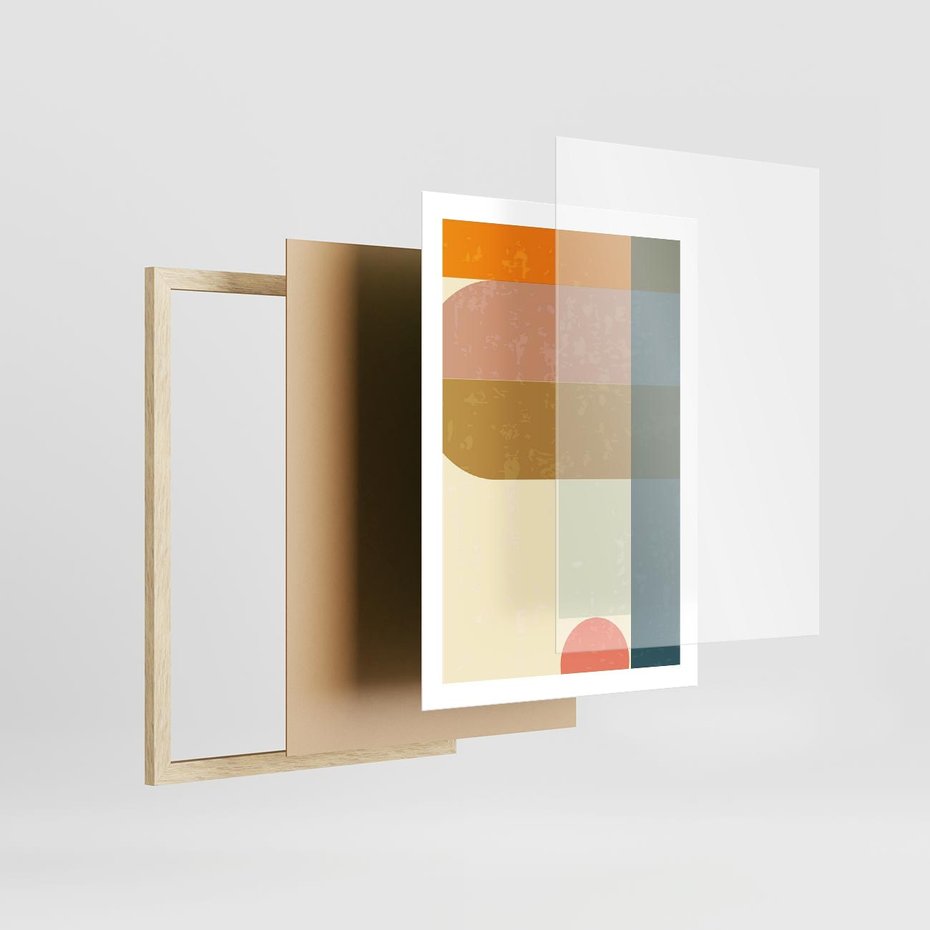 Plakat w ramie 50x70 - Geometryczna Grafika na Plakacie - geometryczna nowoczesna grafika, minimalizm - rama drewno