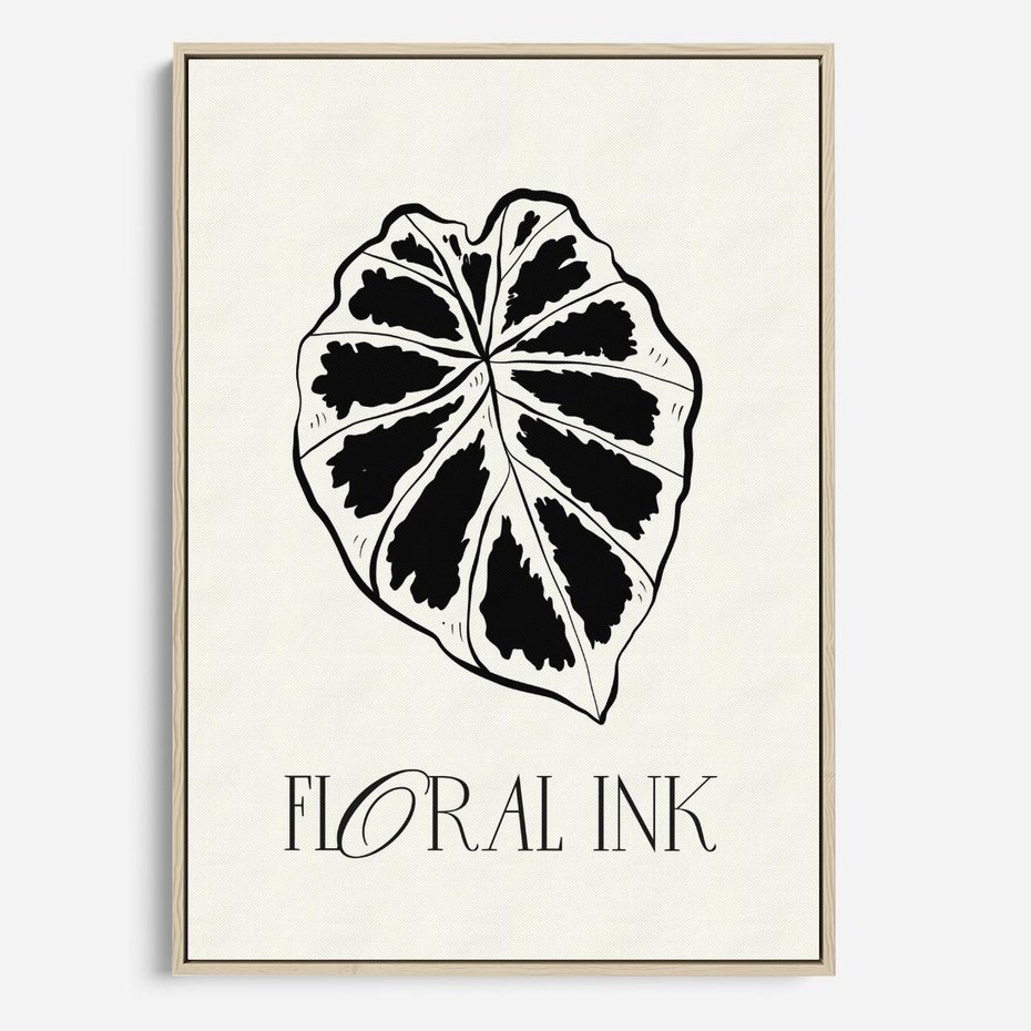 Obraz w ramie 50x70 - Zapisane na liściach wspomnienia - liść, czarny kontur na jasnym tle - rama drewno