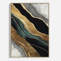 Obraz w ramie 80x120 - Refrakcje płynącej rzeczywistości - jak marmurowa rzeka, linie złota - rama drewno