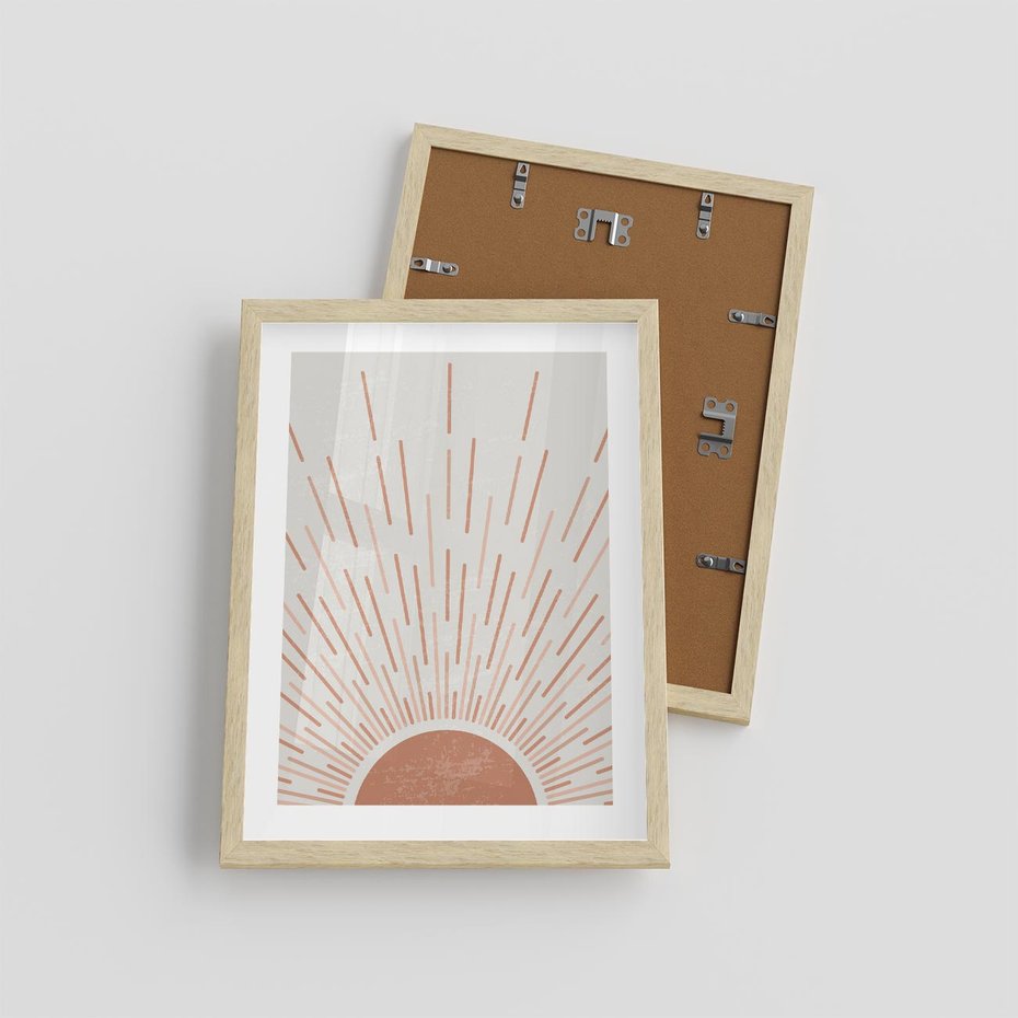 Plakat w ramie 30x40 - Słońce w Stylu Boho - słońce, grafika boho - rama drewno