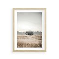 Plakat w ramie 30x40 - Wiejska Idylla - stary drewniany dom w polu suchej trawy, fotografia - rama drewno