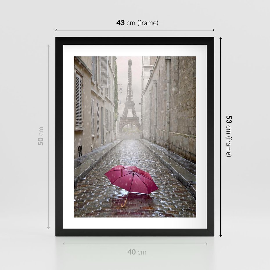 Plakat w ramie 40x50 - Francuska elegancja pod parasolem - Francja, parasol - rama czarna