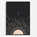 Obraz w ramie 70x100 - Słoneczny Portret Duszy - boho czarne słońce, nowoczesna grafika - rama czarna