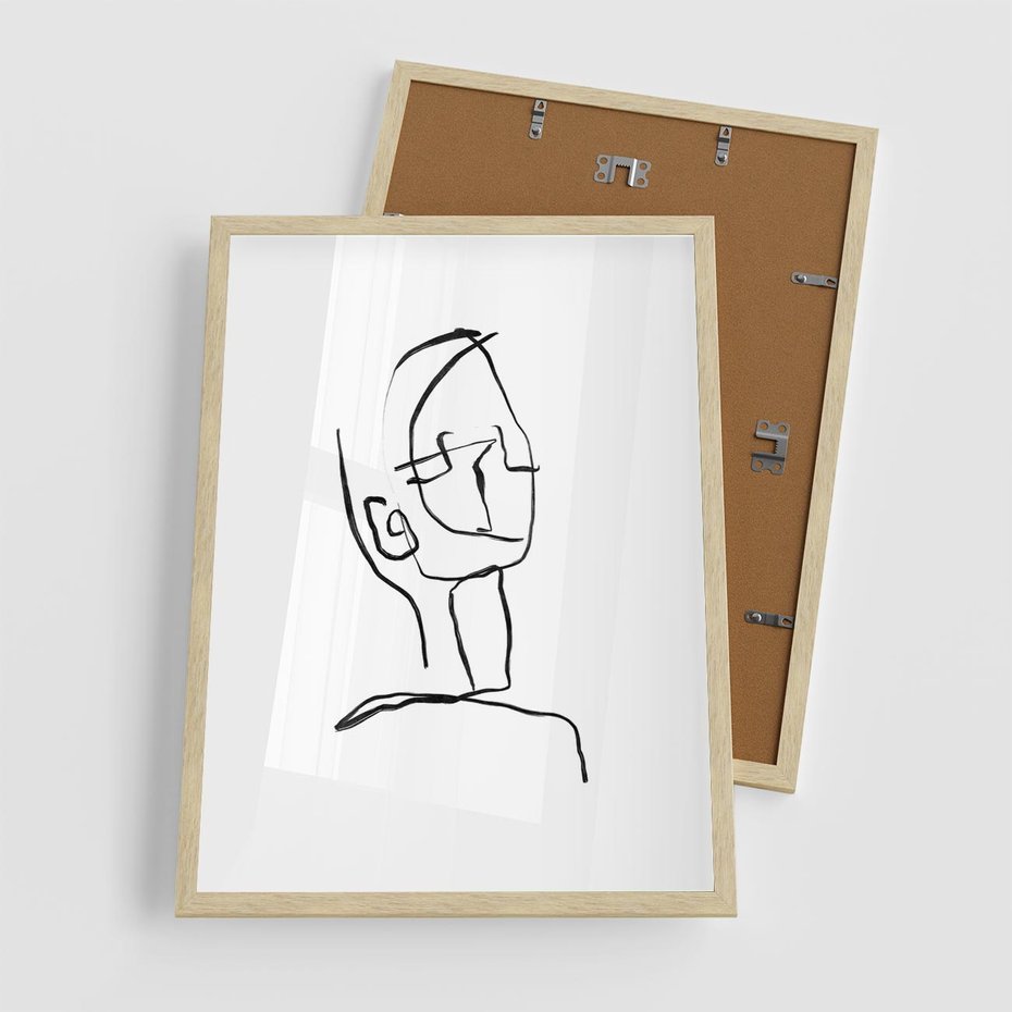 Plakat w ramie 50x70 - Migotliwe Widzenia - szkic twarzy, minimalistyczny niewyraźny - rama drewno