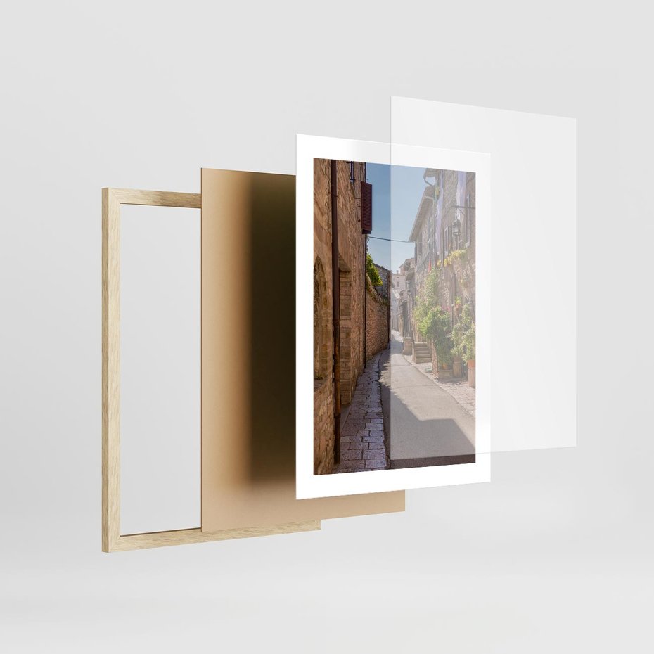 Plakat w ramie 30x40 - Uliczka Wakacyjnego Miasteczka - uliczka, wakacje - rama drewno