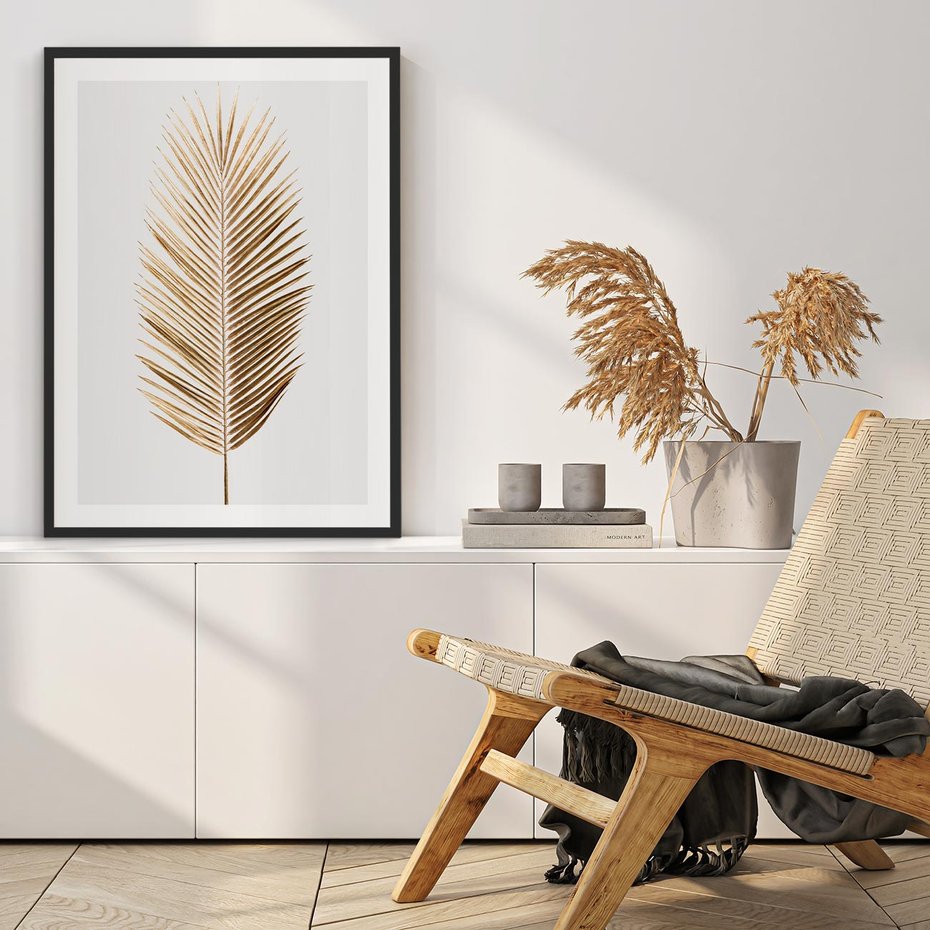 Plakat bez ramy 30x40 - Złoty blask palmowego liścia - złota, palma