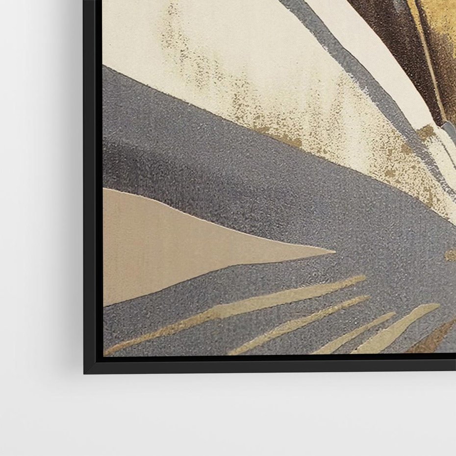 Obraz w ramie 70x50 - Szept roślinnych emocji - olejna abstrakcja, złoto i brąz - rama czarna