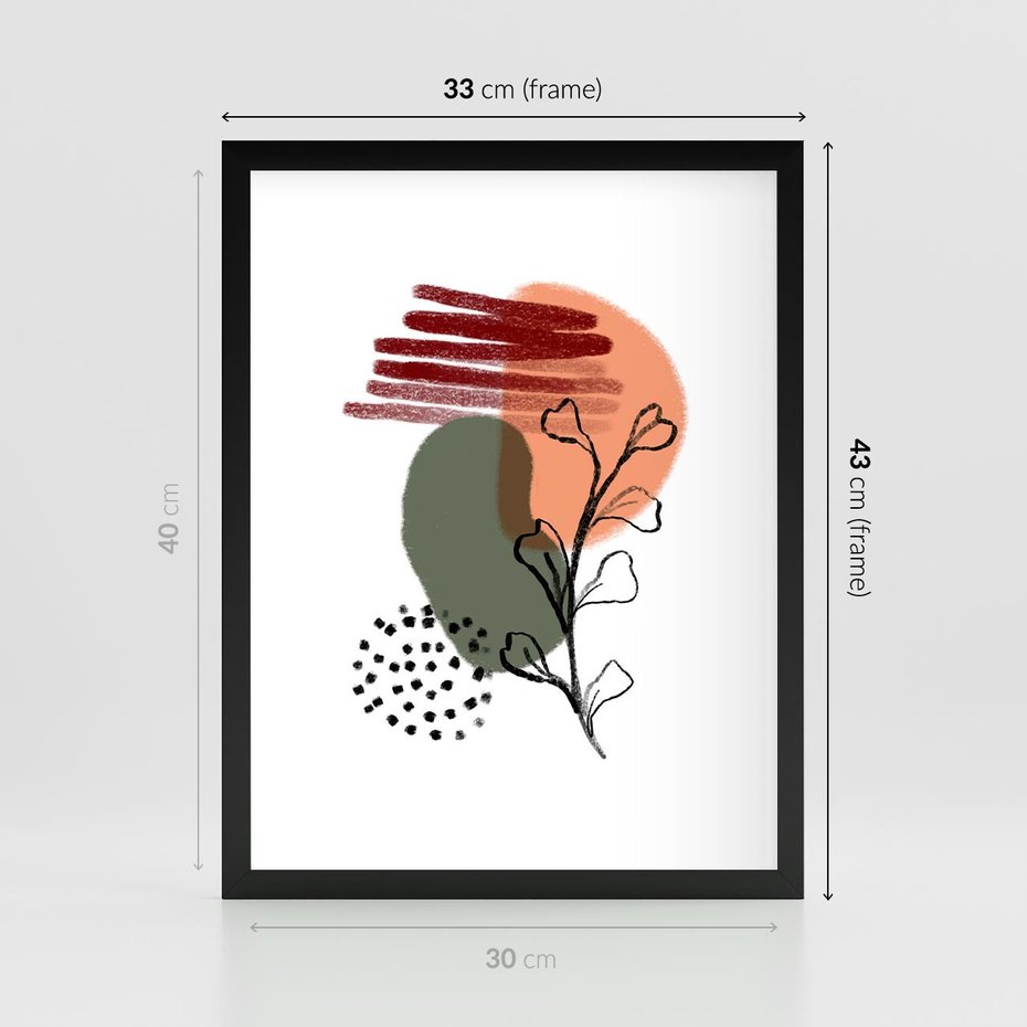 Plakat w ramie 30x40 - Przenikające Widzenia - abstrakcyjna sztuka, liście - rama czarna