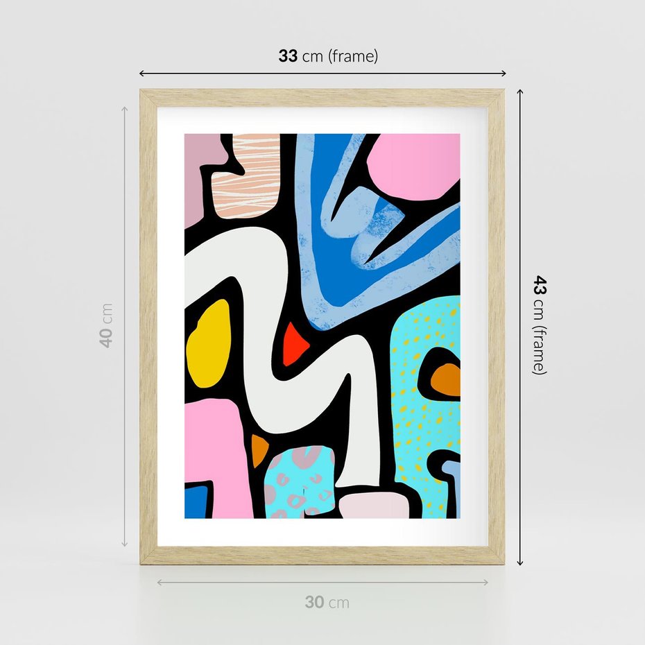 Plakat w ramie 30x40 - Komiksowe Formy - abstrakcyjne formy, komiksowy styl - rama drewno