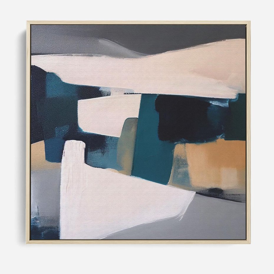 Obraz w ramie 50x50 - Turkusowe Maźnięcia - obraz, abstrakcja - rama drewno