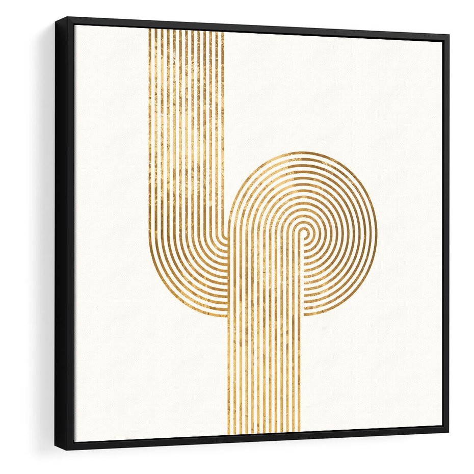 Obraz w ramie 50x50 - Podróżne Kształty - geometryczne linie w złotym kolorze, minimalizm - rama czarna