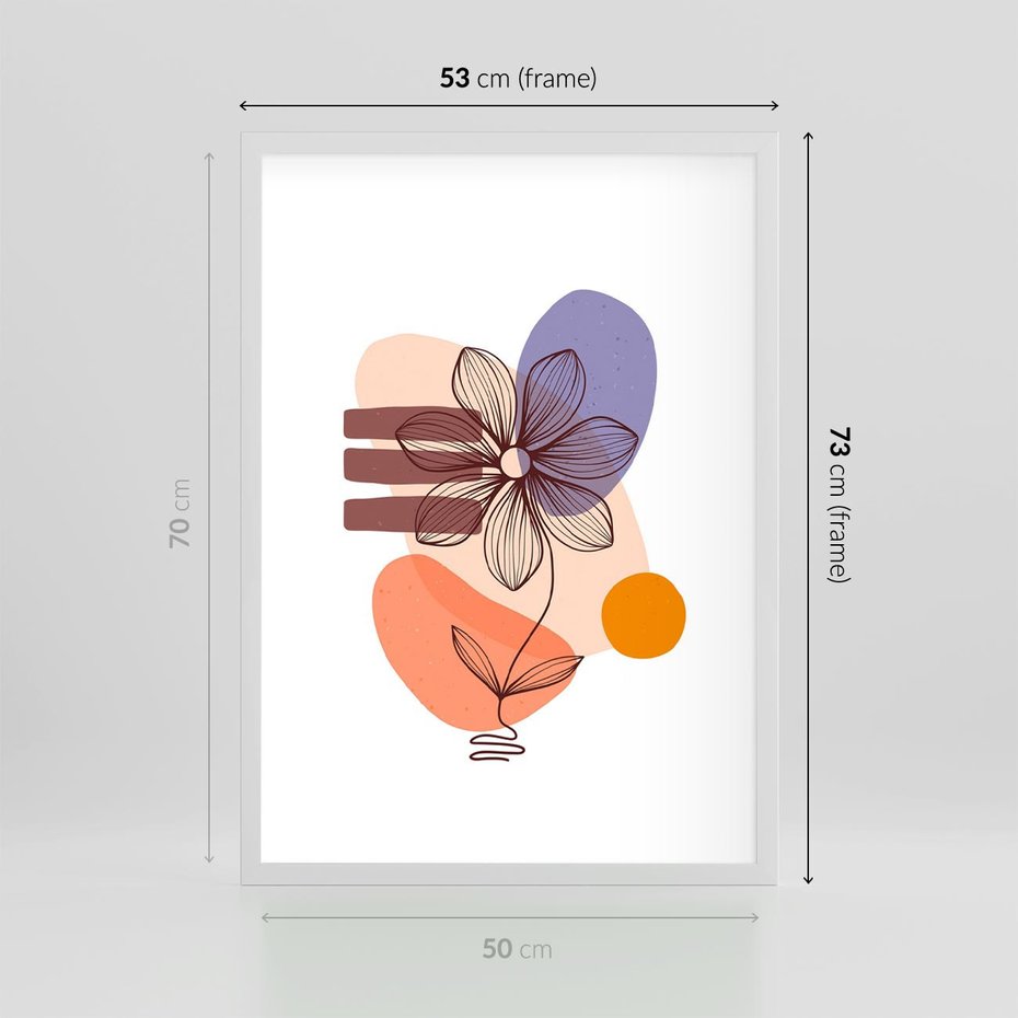 Plakat w ramie 50x70 - Migocące Odbicia Kwiatów - abstrakcyjna sztuka, plamy - rama biała