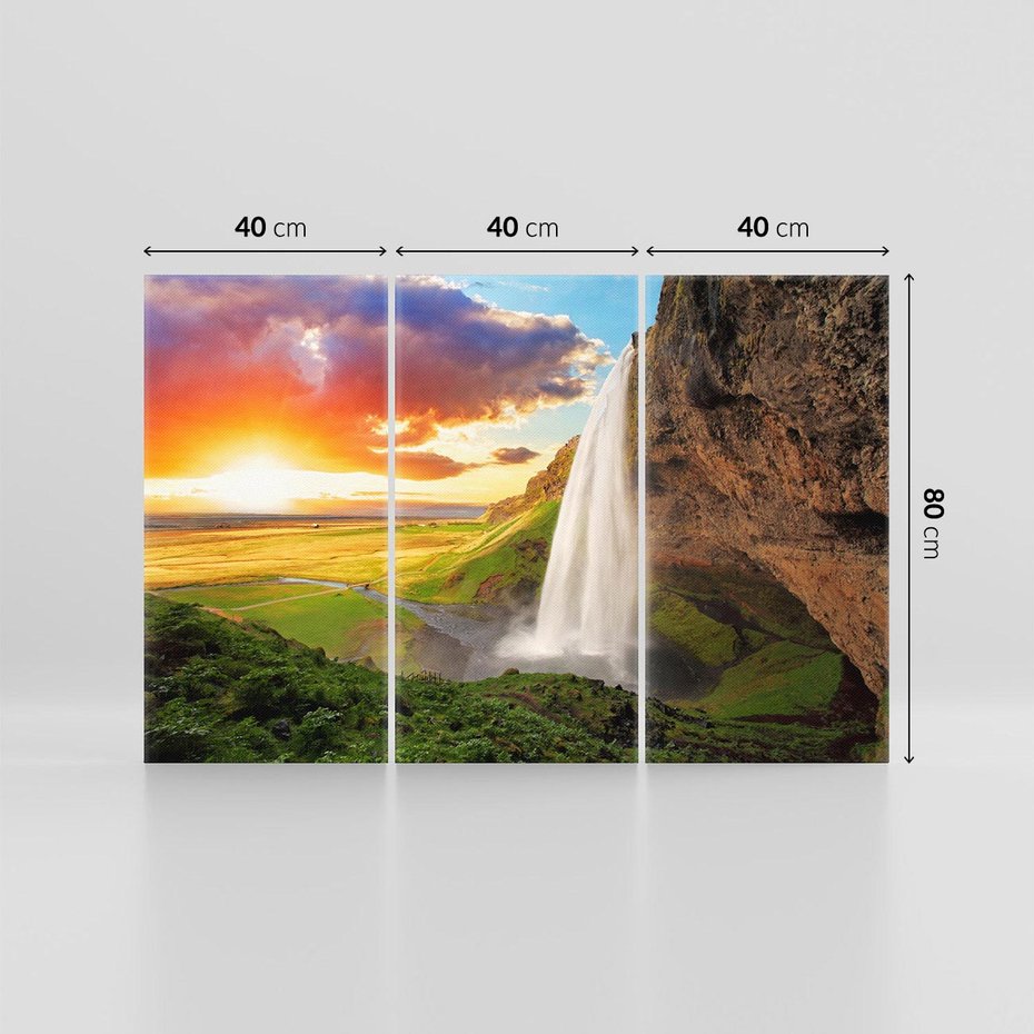 Obraz na płótnie 120x80 - Zachód słońca nad islandzkim wodospadem - Islandia, wodospad