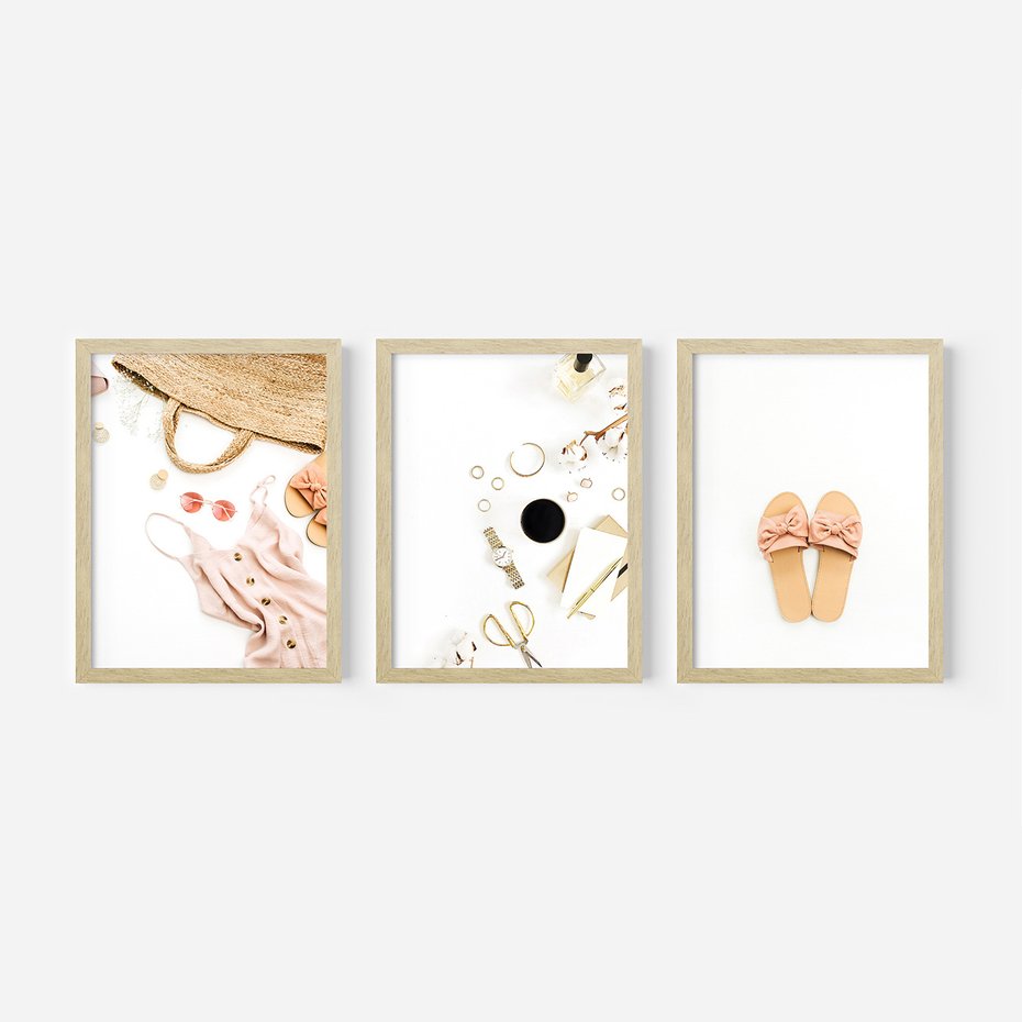 Zestaw obrazy w ramie 50x70 galeria - Moda, fashion, wakacje - rama drewno
