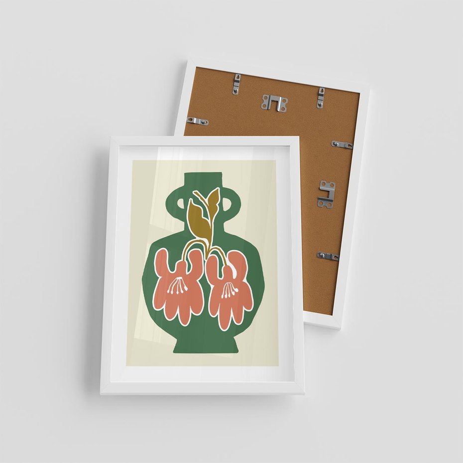 Plakat w ramie 30x40 - Kreatywne Impulsy - boho styl, wazon - rama biała