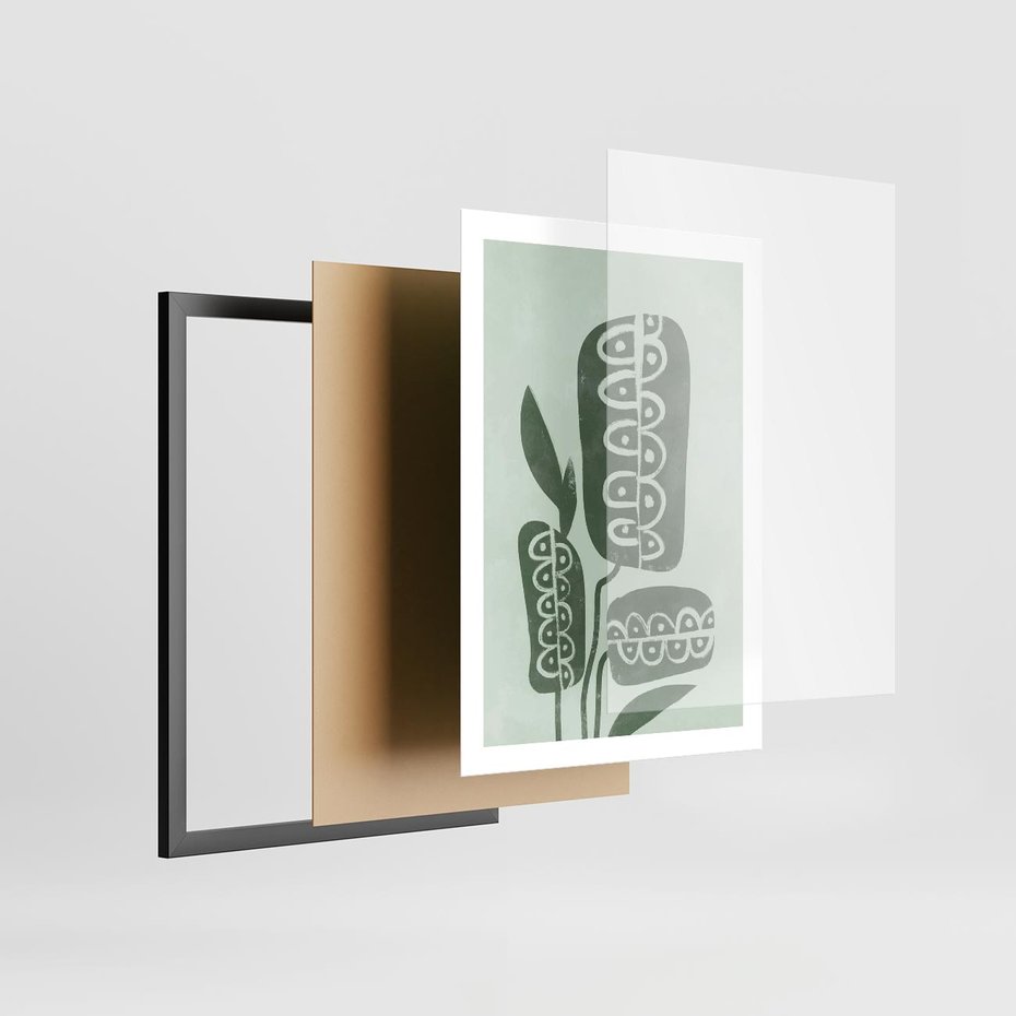 Plakat w ramie 50x70 - Nurtująca Zieleń - abstrakcyjny zielony motyw, skandynawski design - rama czarna