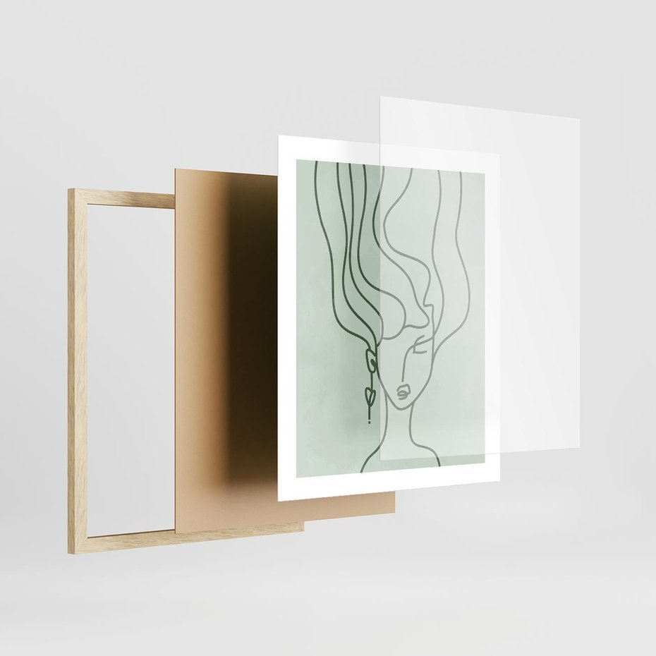 Plakat w ramie 40x50 - Spokojne Objęcia Natury - abstrakcja, zielony szkic - rama drewno