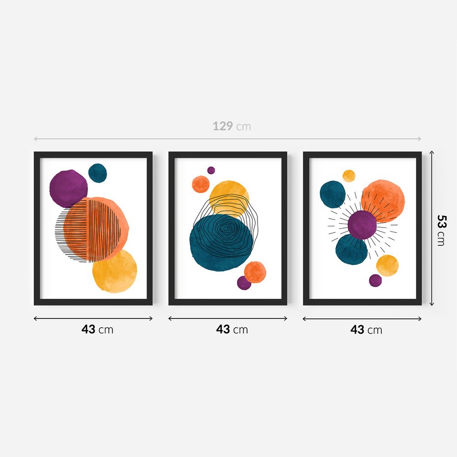 Zestaw obrazy w ramie 40x50 galeria - Geometryczne, koła, akwarela - rama czarna