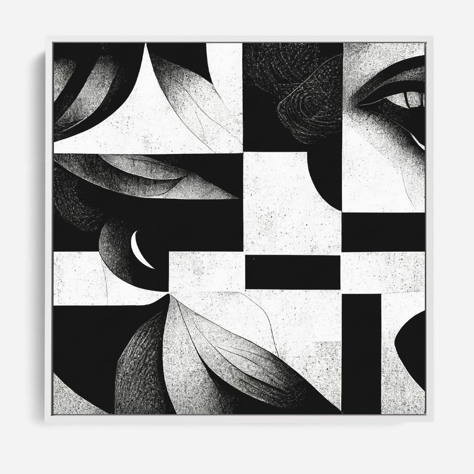 Obraz w ramie 50x50 - Harmonia świateł i cieni - abstrakcja czarno biała, geometria - rama biała