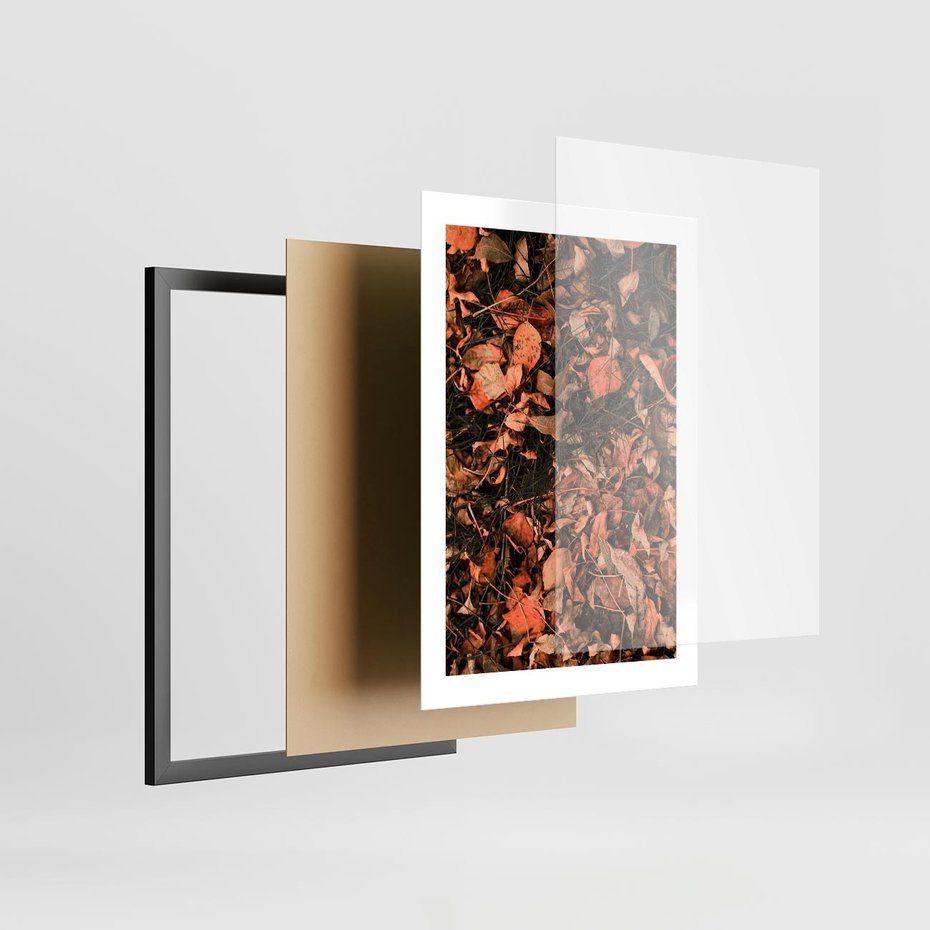 Plakat w ramie 30x40 - Jesienny Splot: Pomarańczowe Liście - liście, pomarańczowe suche liście - rama czarna