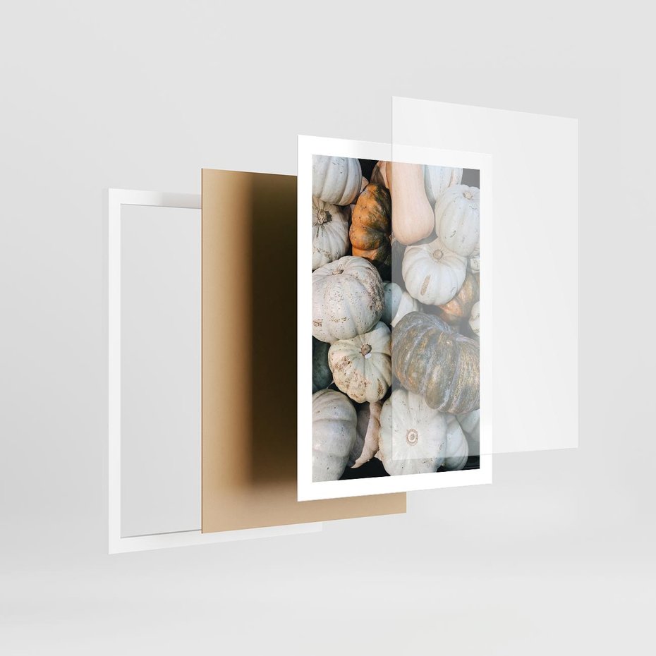 Plakat w ramie 50x70 - Minimalizm Jesieni - dynie, białe - rama biała