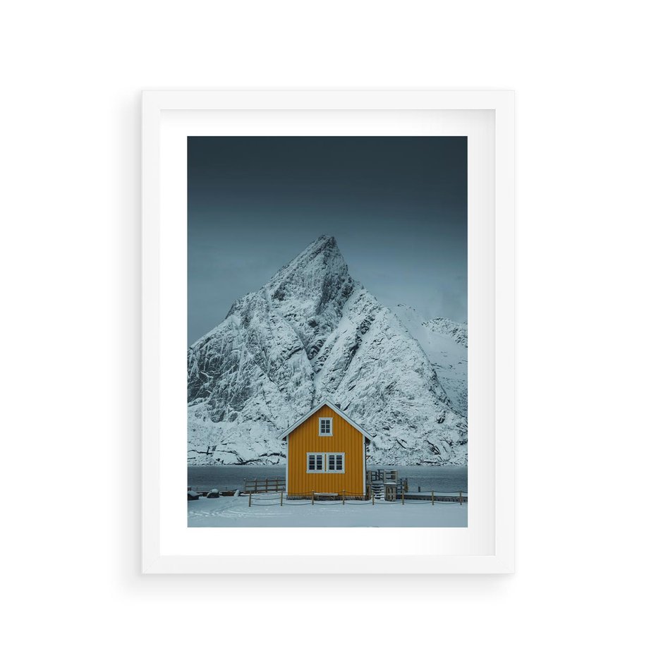 Plakat w ramie 30x40 - Urok Norweskich Domków - Skandynawia, Norwegia - rama biała