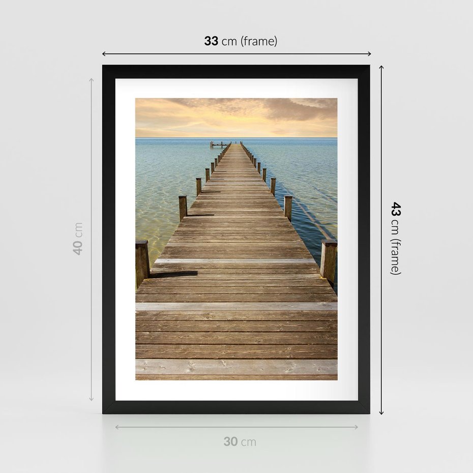 Plakat w ramie 30x40 - Pomost ku morzu - pomost, morze - rama czarna