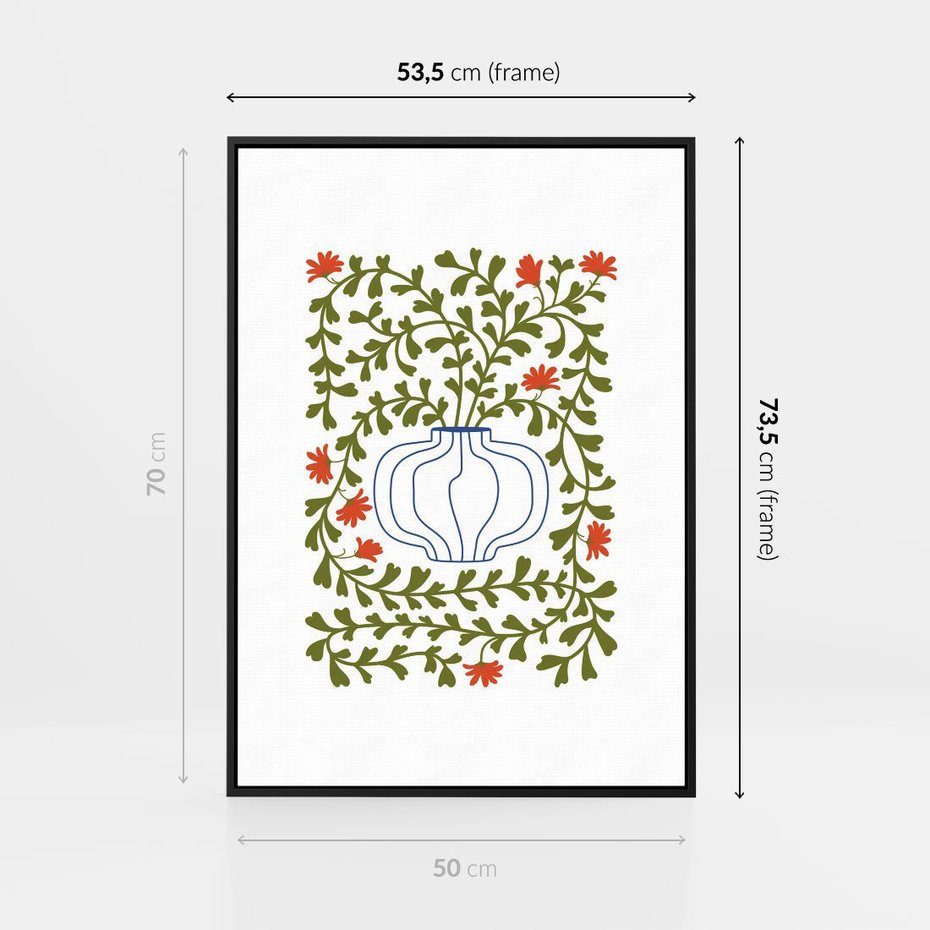 Obraz w ramie 50x70 - Wewnętrzne Fale - kwiaty w wazonie, minimalizm - rama czarna