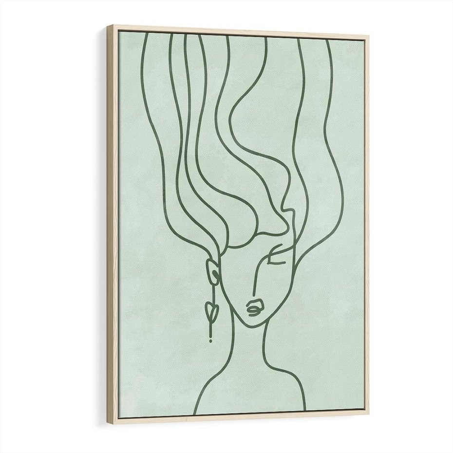 Obraz w ramie 80x120 - Spokojne Objęcia Natury - abstrakcja, zielony szkic - rama drewno