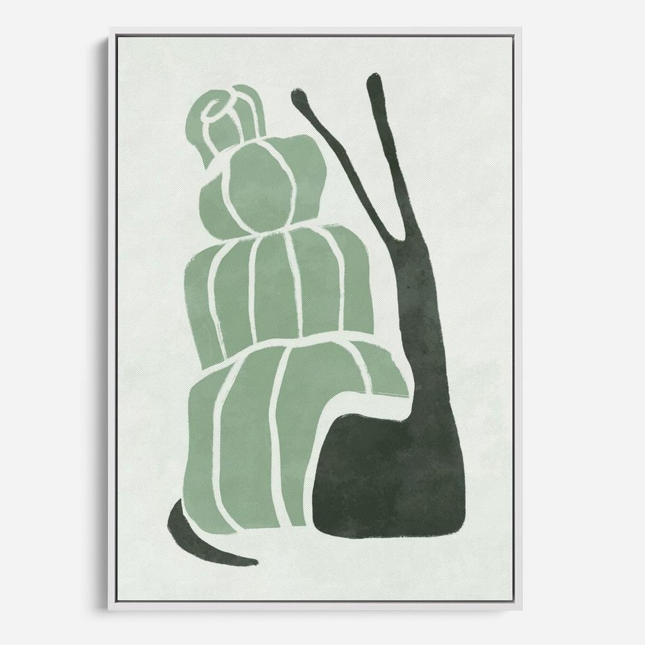 Obraz w ramie 50x70 - Zielona Równowaga - abstrakcyjny zielony ślimak, skandynawski design - rama biała
