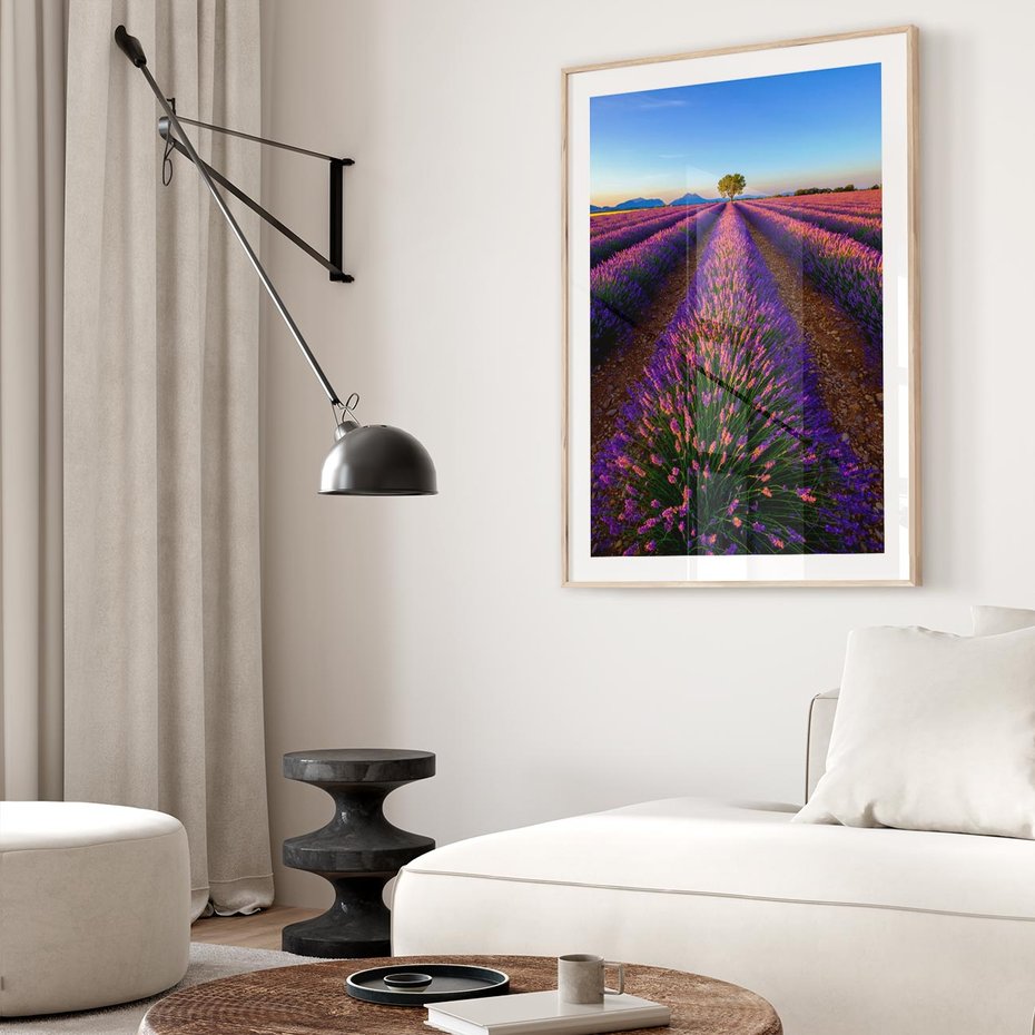Plakat w ramie 40x50 - Fioletowa Magia - pole, lawendy - rama drewno