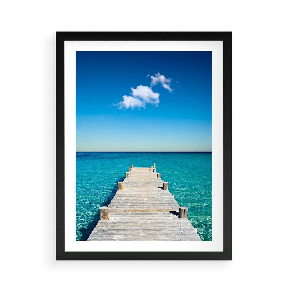 Plakat w ramie 50x70 - Letnie Morskie Uczucie - morze, pomost - rama czarna
