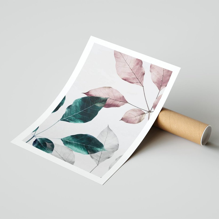 Plakat bez ramy 30x40 - Pastelowe Liście w Minimalizmie - pastelowe liście, minimalistyczny obraz