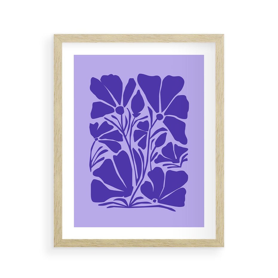 Plakat w ramie 40x50 - Migocące Boho Wibracje - kwiaty, energetyczne fioletowe tło - rama drewno