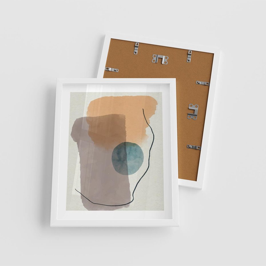 Plakat w ramie 40x50 - Rozkwitająca Akwarelowa Inspiracja - geometryczne elementy, stonowane ziemiste kolory - rama biała