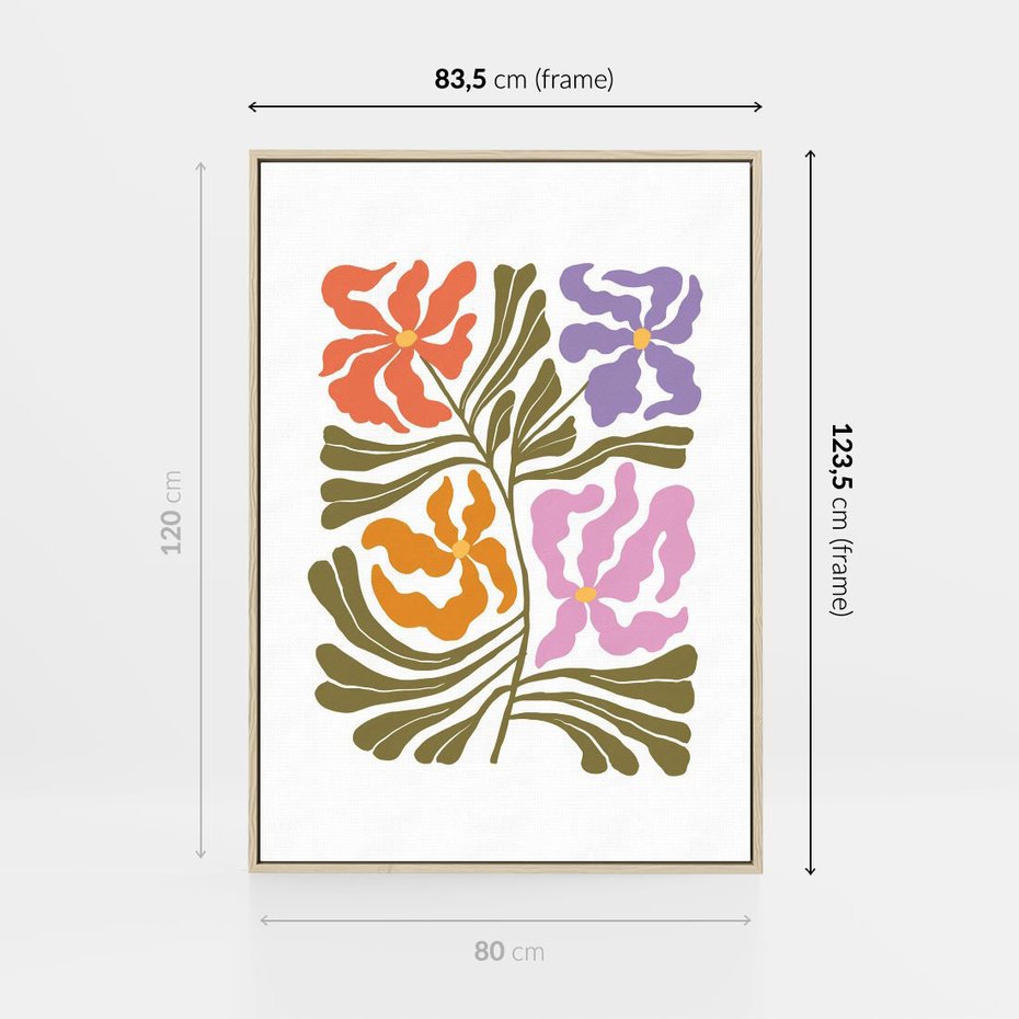 Obraz w ramie 80x120 - Rozplątane Wizje - abstrakcyjne kolorowe kwiaty, minimlizm - rama drewno