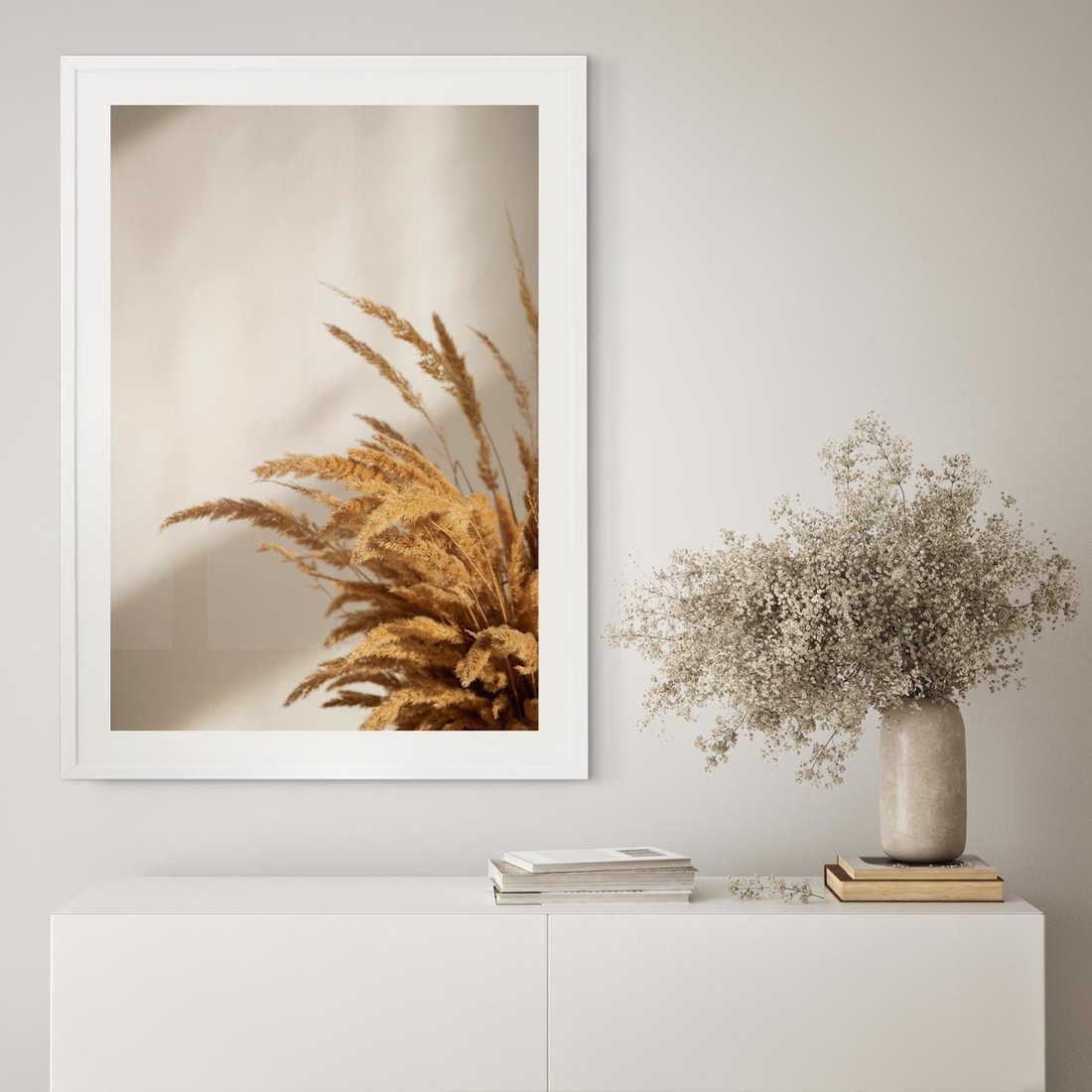 Plakat w ramie 40x50 - Swobodne trawy boho - boho, suche - rama biała